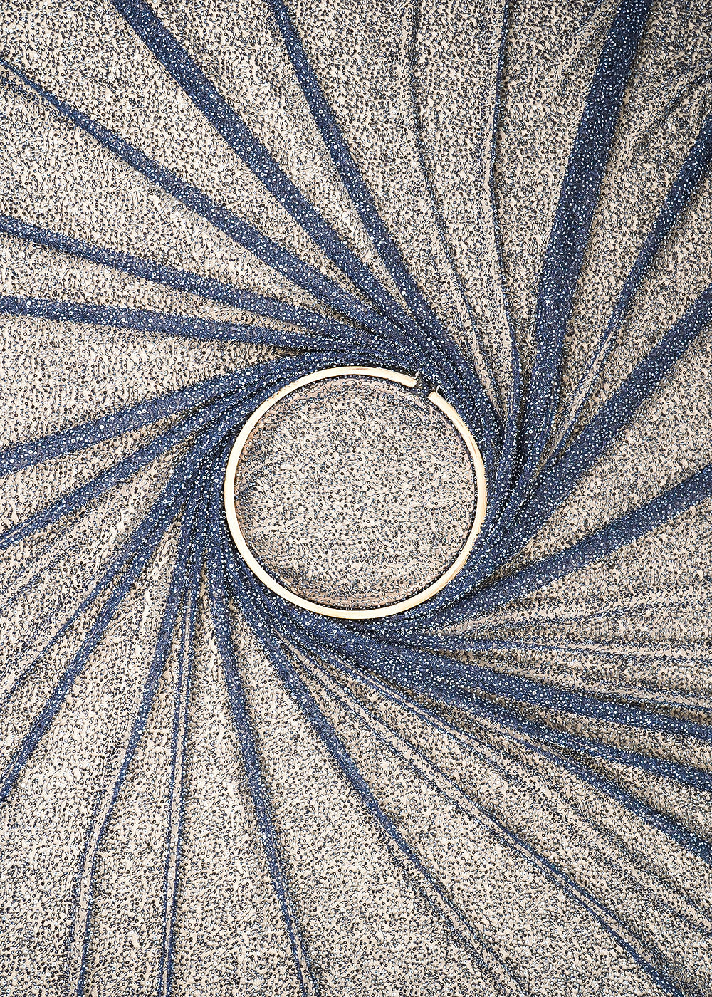 Navy Blue Imported Net Fabric with Allover Sequins and Bead Work 19751