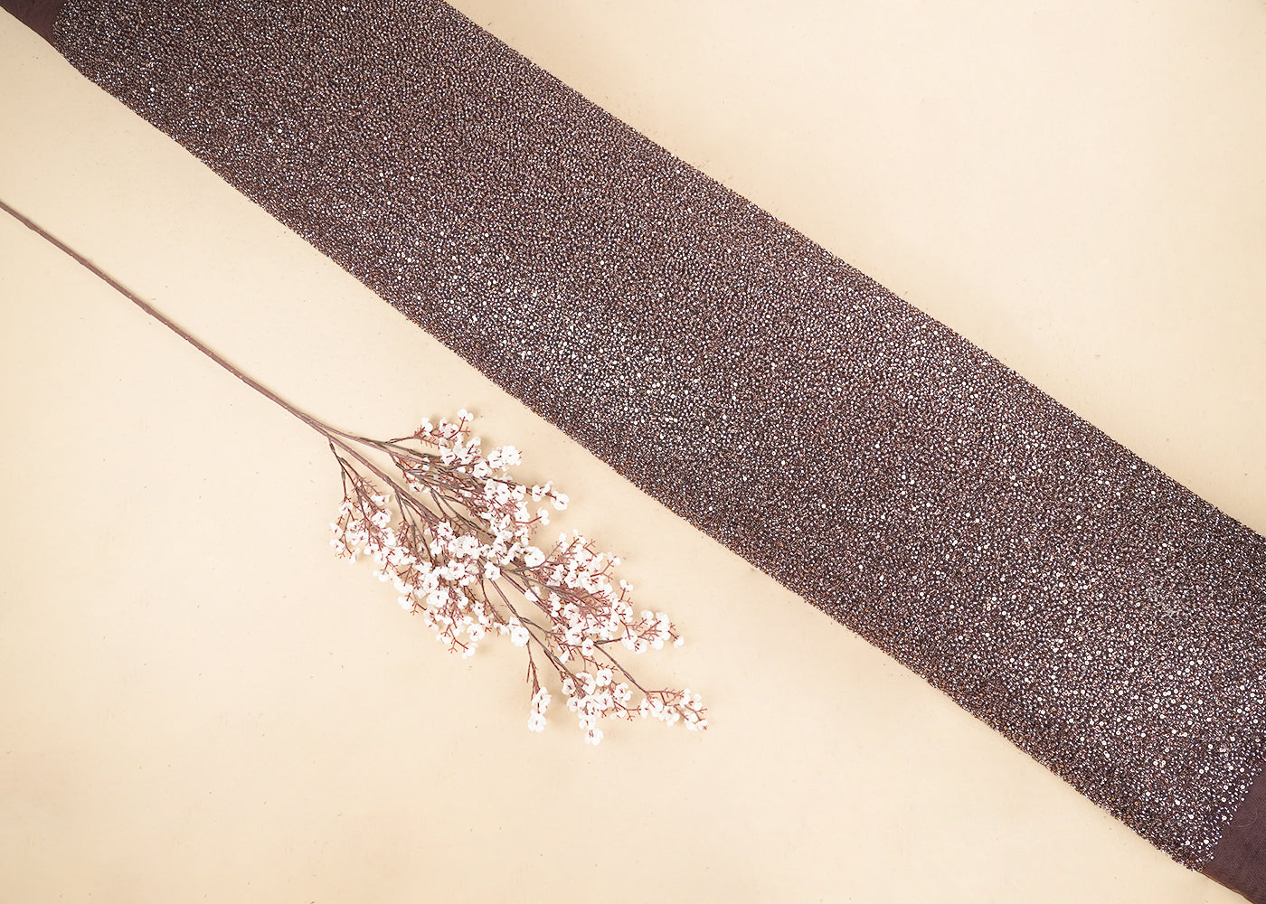 Brown Imported Net Fabric with Allover Sequins and Bead Work 19752