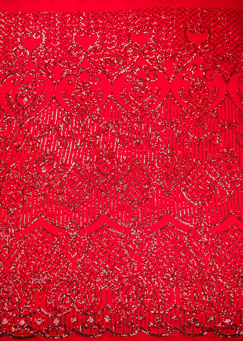Red Georgette Fabric with Allover Sequins Work and One-Side Scalloped Border 19766