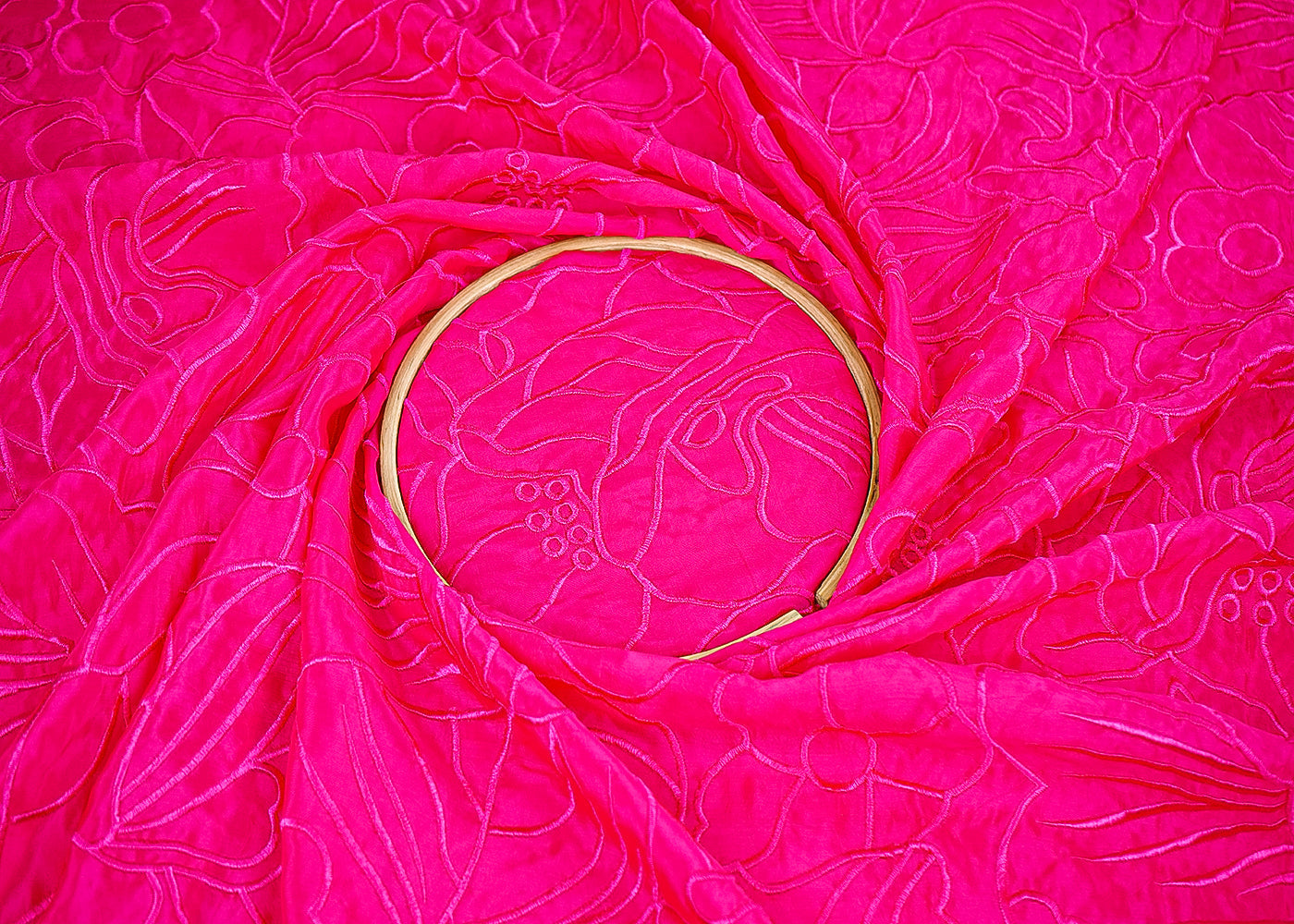 Pink Organza Fabric with Allover Thread Work 19769