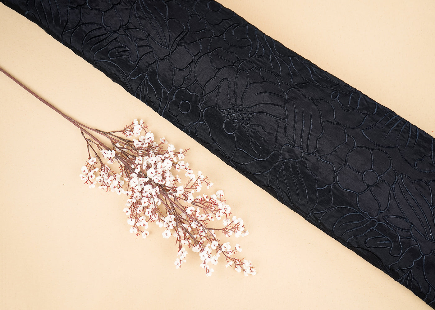 Black Organza Fabric with Allover Thread Work 19770