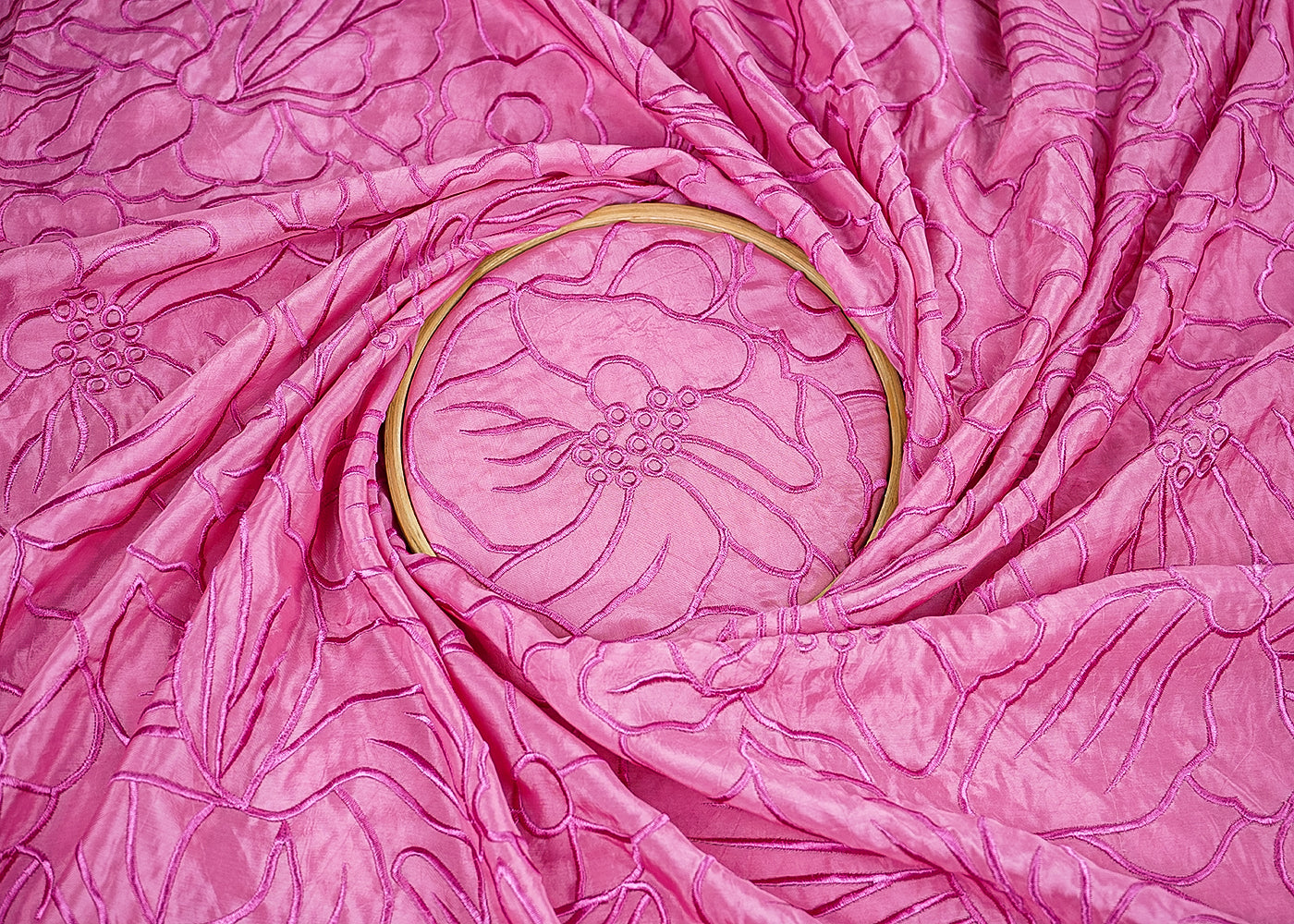 Onion Organza Fabric with Allover Thread Work 19772
