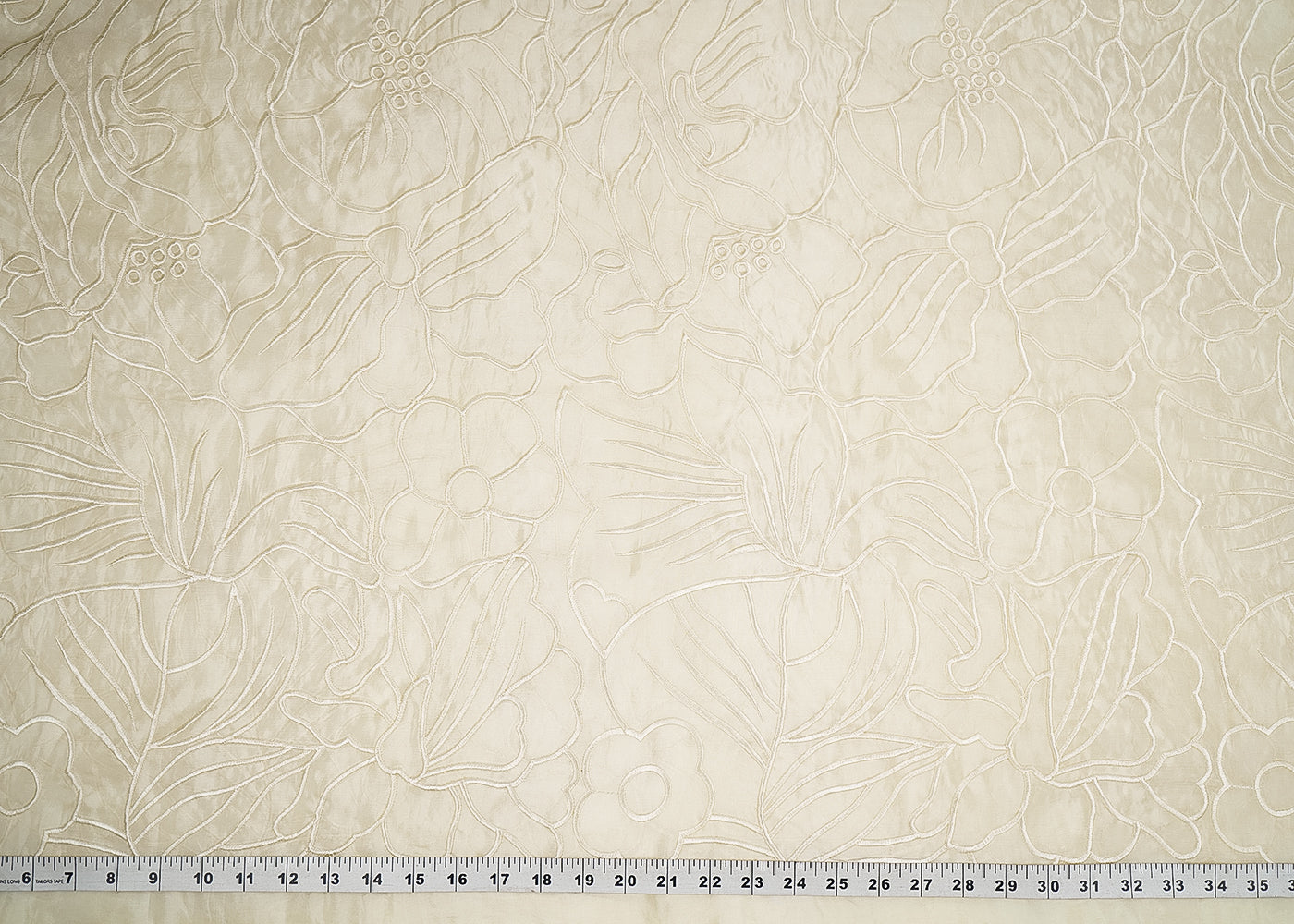 Cream Organza Fabric with Allover Thread Work 19773