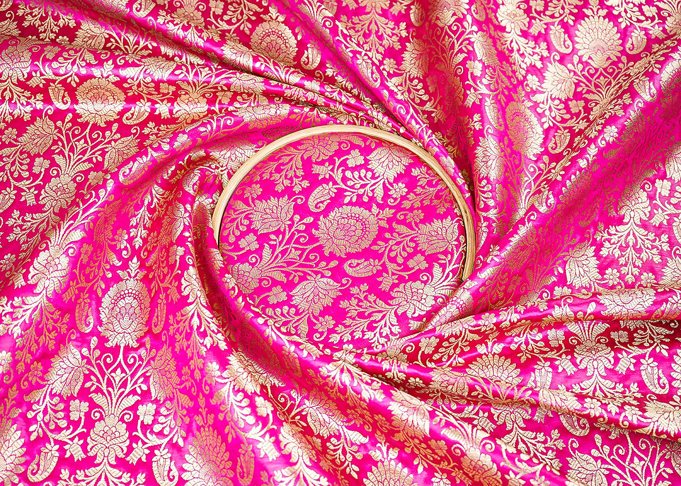 Pink Banarasi Brocade Fabric with Allover Golden Zari Handloom 19776