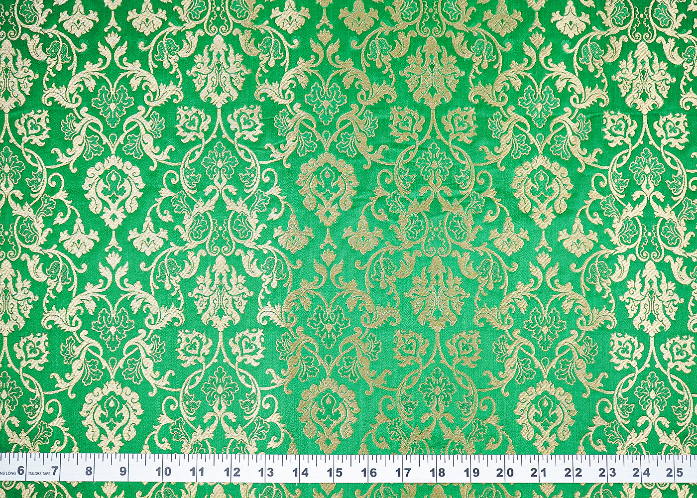 Green Banarasi Brocade Fabric with Allover Golden Zari Handloom 19780