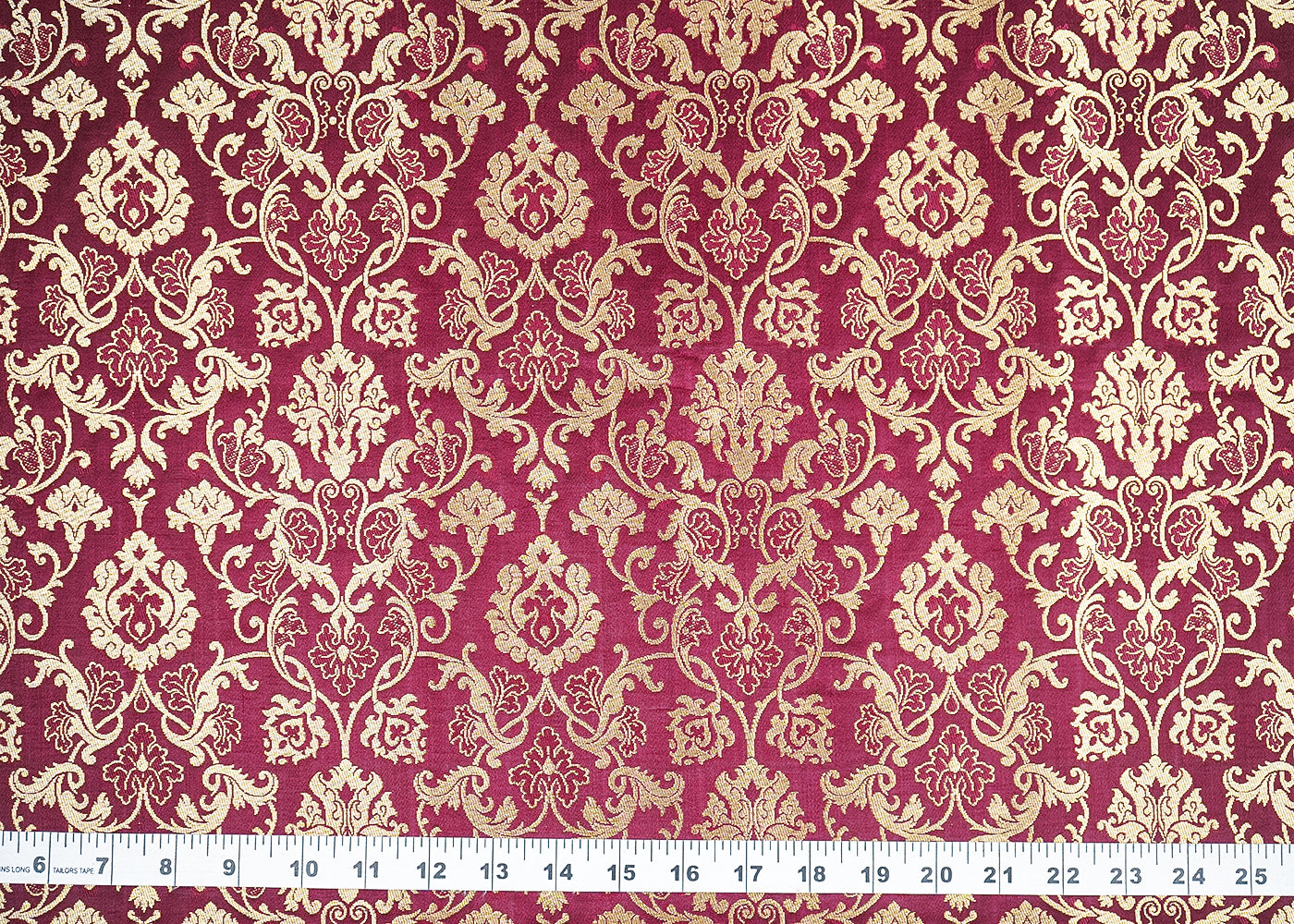 Wine Banarasi Brocade Fabric with Allover Golden Zari Handloom 19781