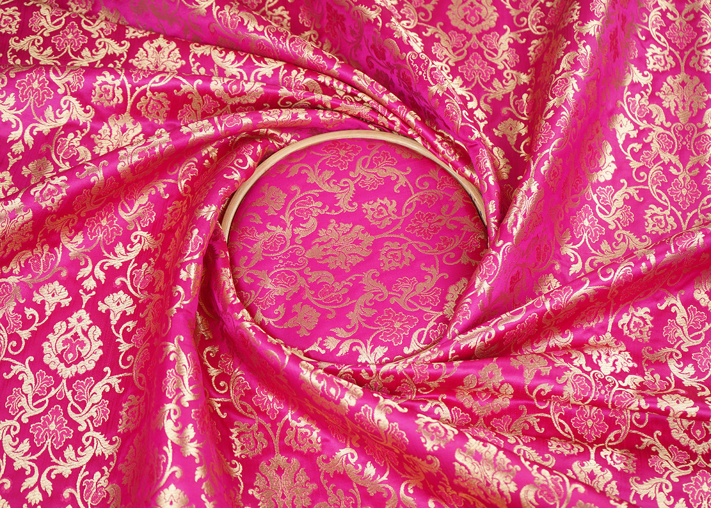 Pink Banarasi Brocade Fabric with Allover Golden Zari Handloom 19782