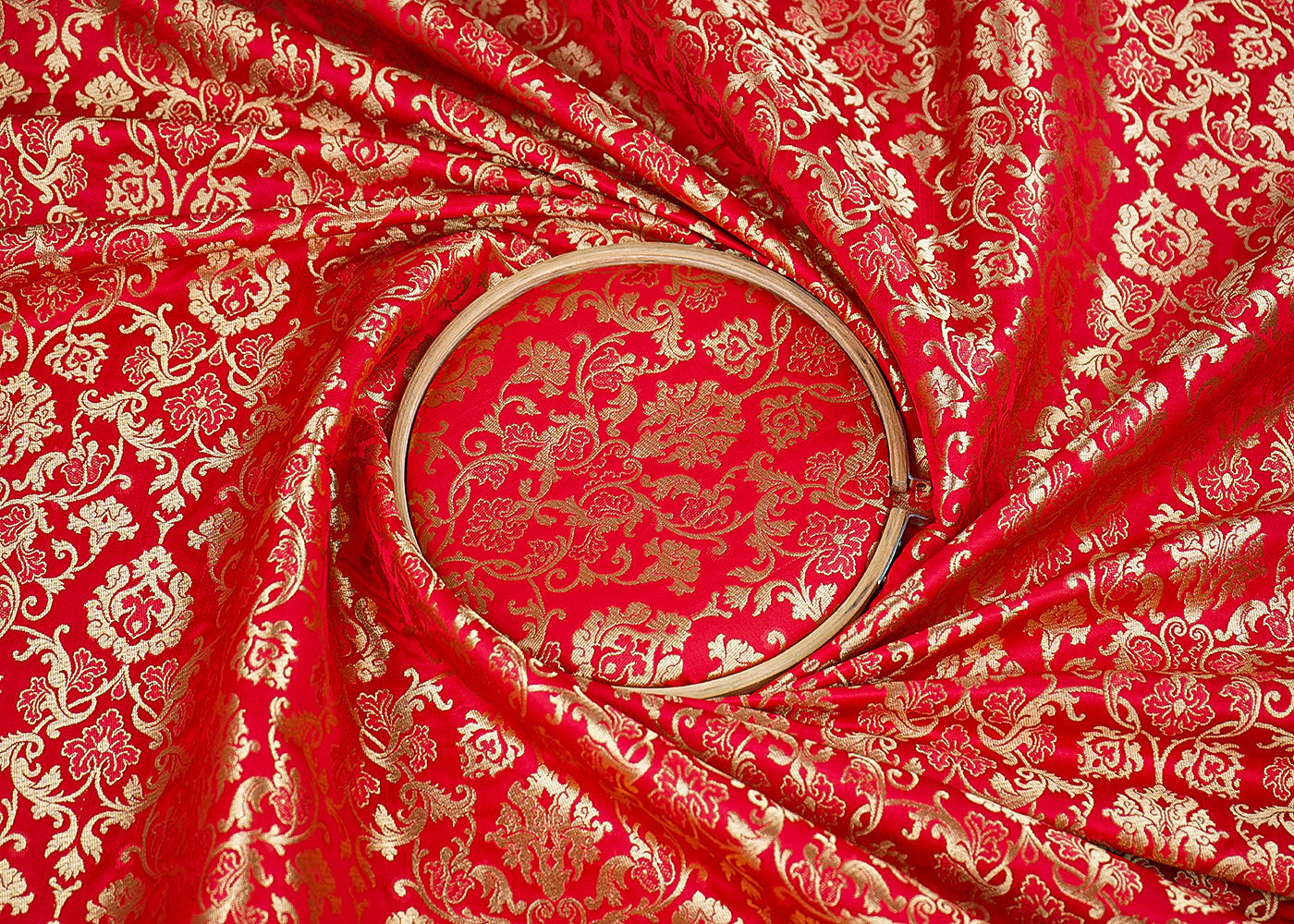 Red Banarasi Brocade Fabric with Allover Golden Zari Handloom 19783
