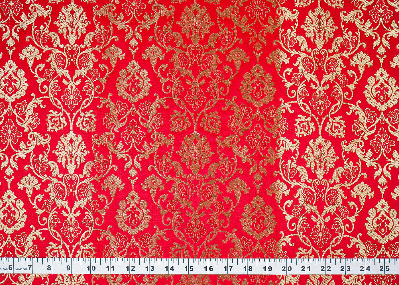Red Banarasi Brocade Fabric with Allover Golden Zari Handloom 19783