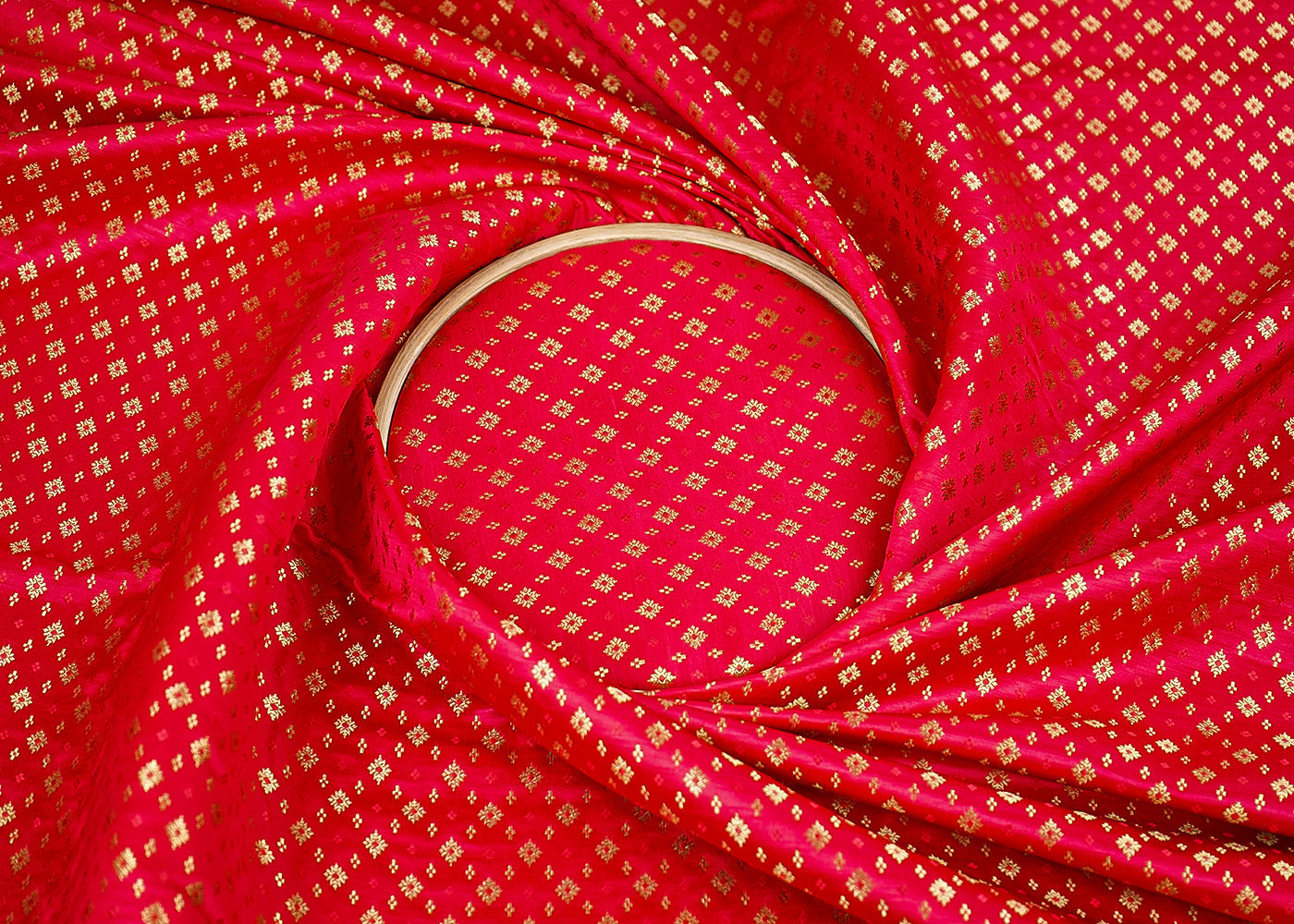 Red Banarasi Brocade Fabric with Allover Golden Zari Handloom 19784