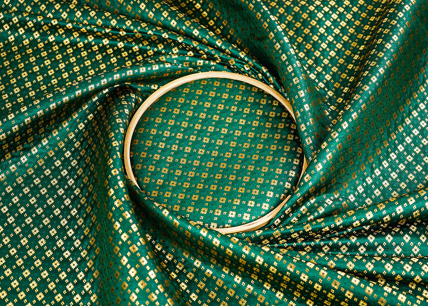 Bottle Green Banarasi Brocade Fabric with Allover Golden Zari Handloom 19786