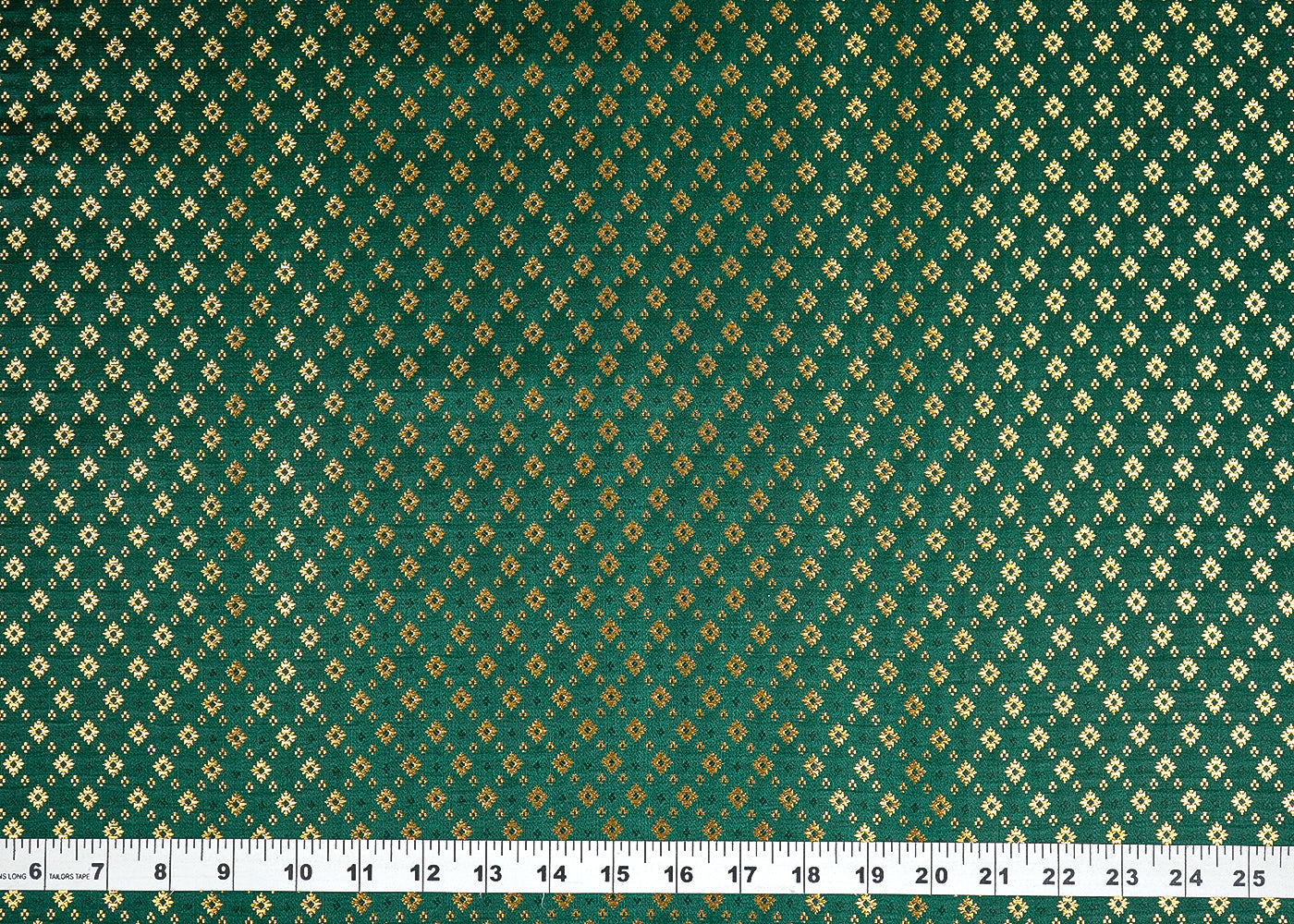 Bottle Green Banarasi Brocade Fabric with Allover Golden Zari Handloom 19786