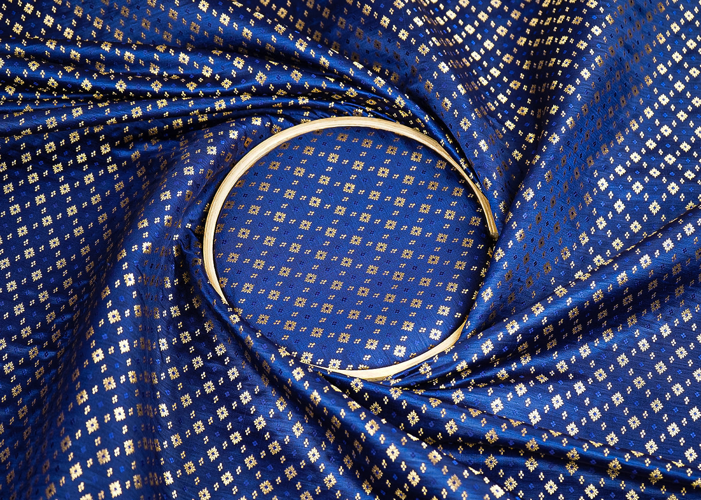 Navy Blue Banarasi Brocade Fabric with Allover Golden Zari Handloom 19787