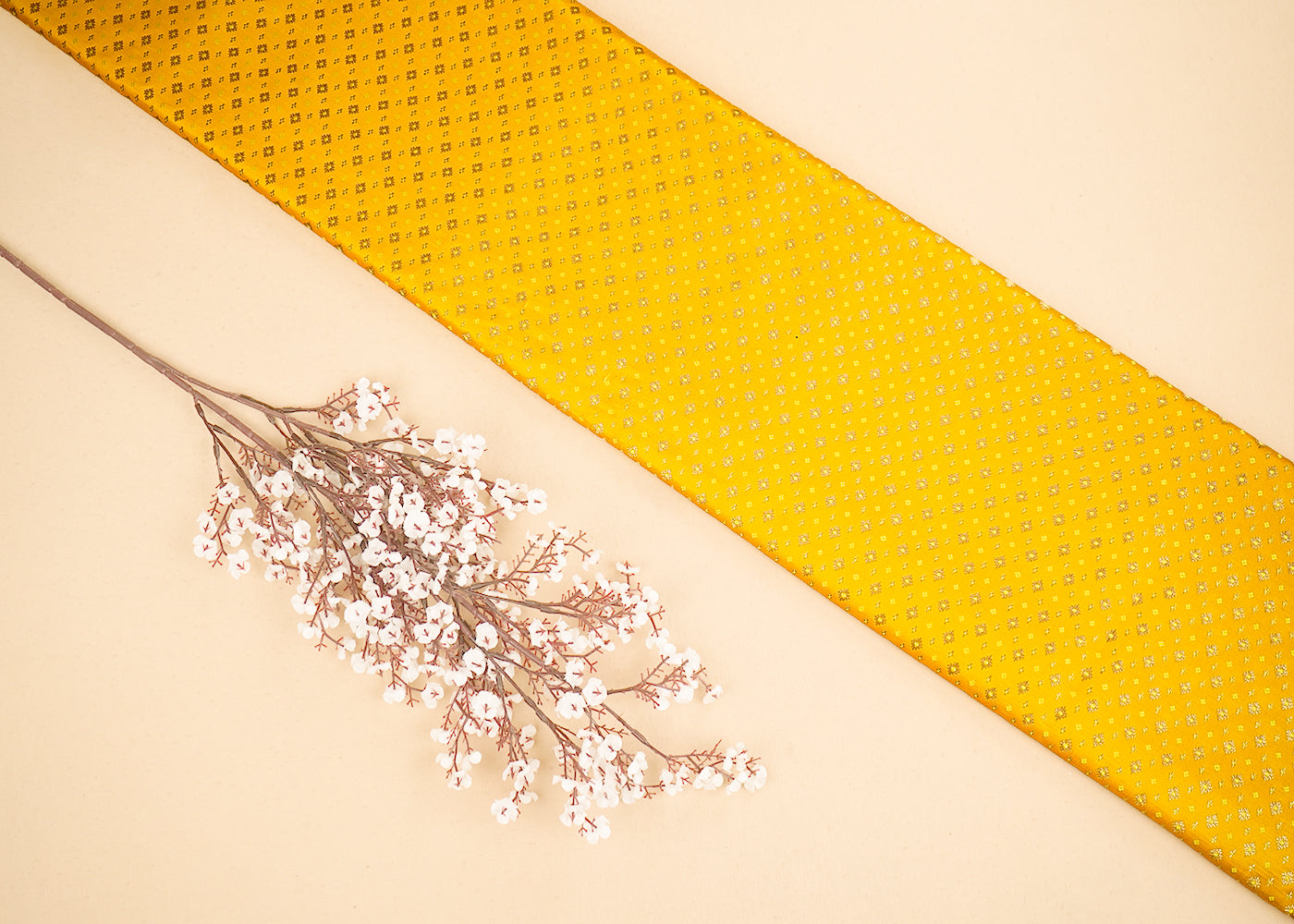 Yellow Banarasi Brocade Fabric with Allover Golden Zari Handloom 19788