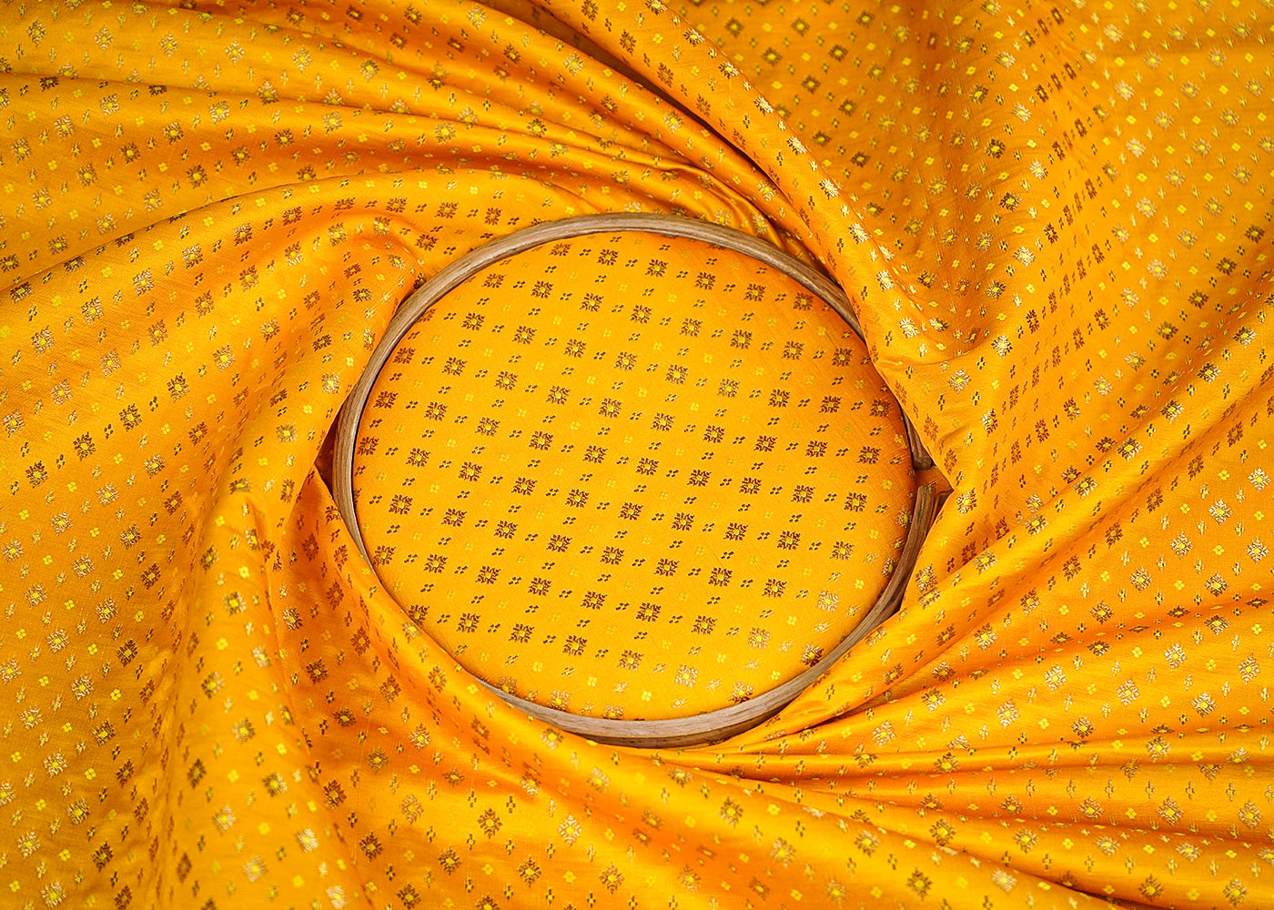 Yellow Banarasi Brocade Fabric with Allover Golden Zari Handloom 19788