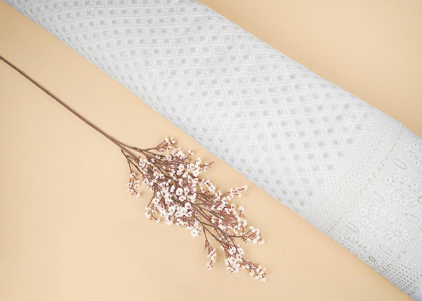 Madhuri Dixit Inspired Edition | White Embroidered Georgette Unstitched Fabric 19798