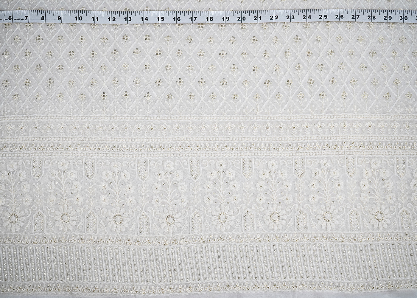 Madhuri Dixit Inspired Edition | White Embroidered Georgette Unstitched Fabric 19798