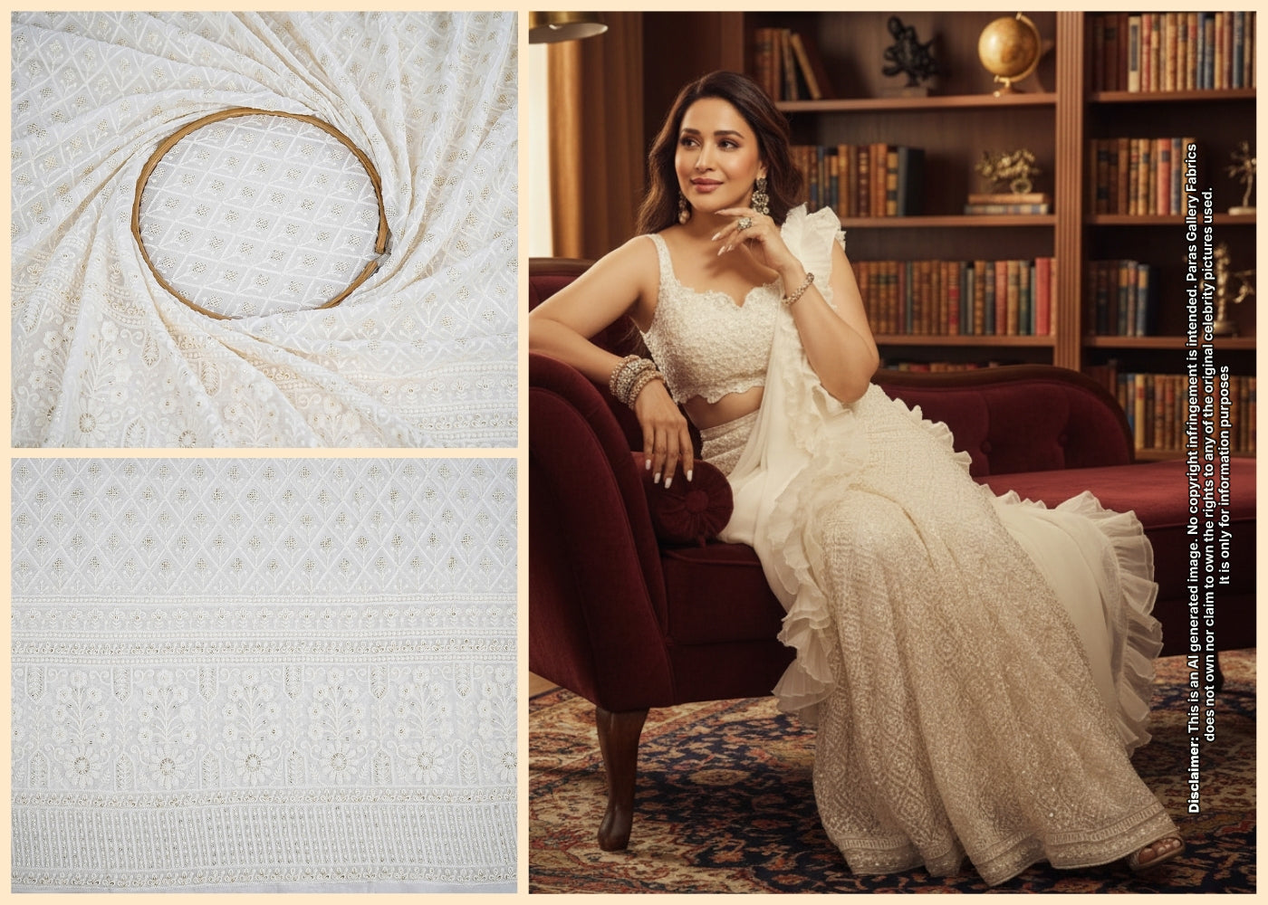Madhuri Dixit Inspired Edition | White Embroidered Georgette Unstitched Fabric 19798