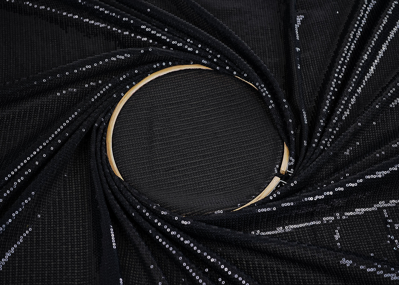 Black Georgette Fabric With All Over Sequins Work 19825