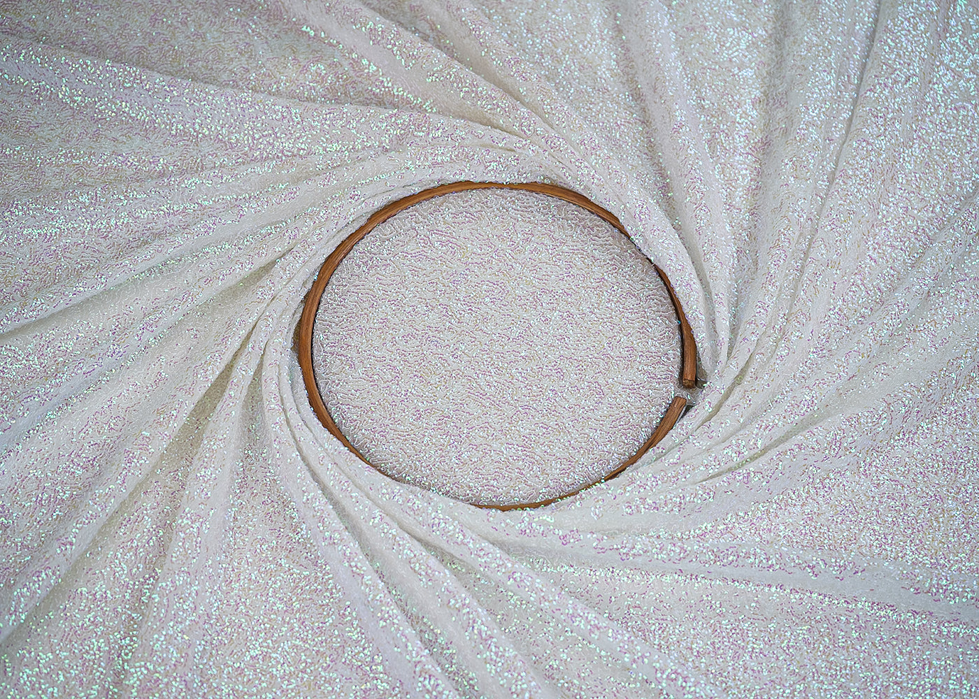 White Georgette Fabric With All Over Rainbow Sequins Work 19827