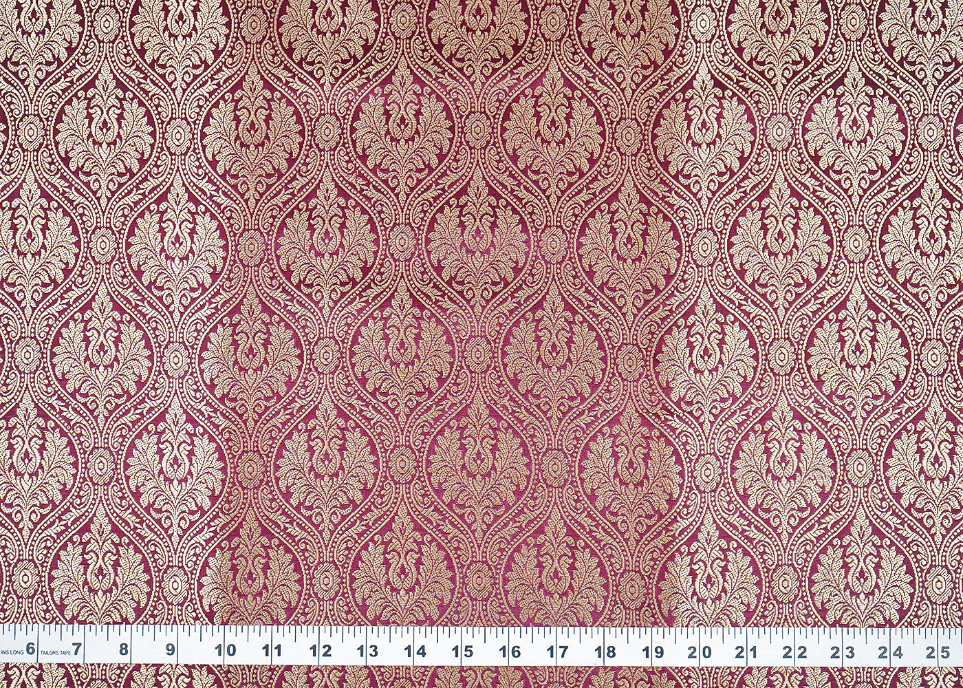 Wine Banarasi Brocade Fabric with Allover Golden Zari Handloom 19843