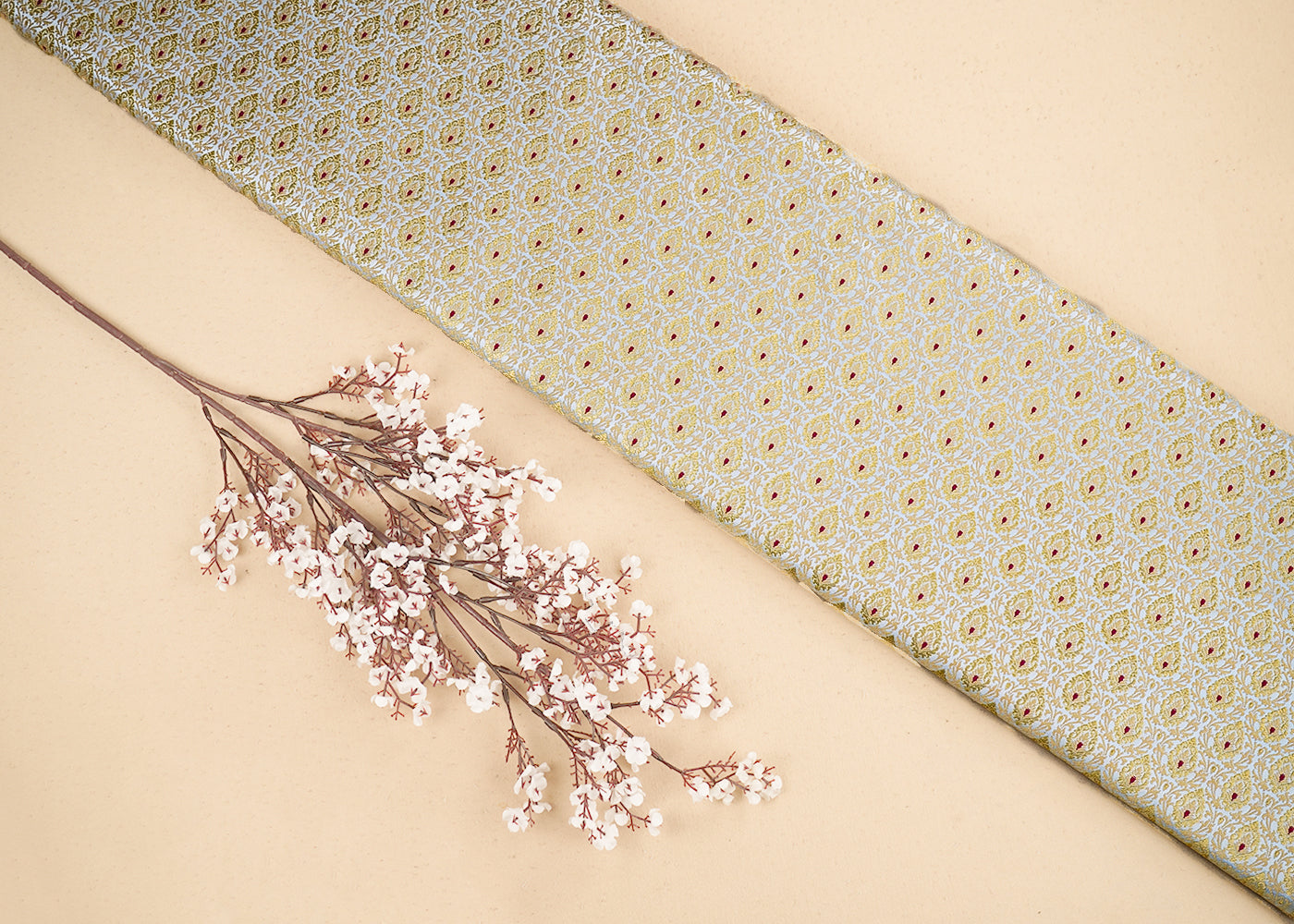 Grey Banarasi Brocade Fabric with Allover Golden Zari Handloom 19850