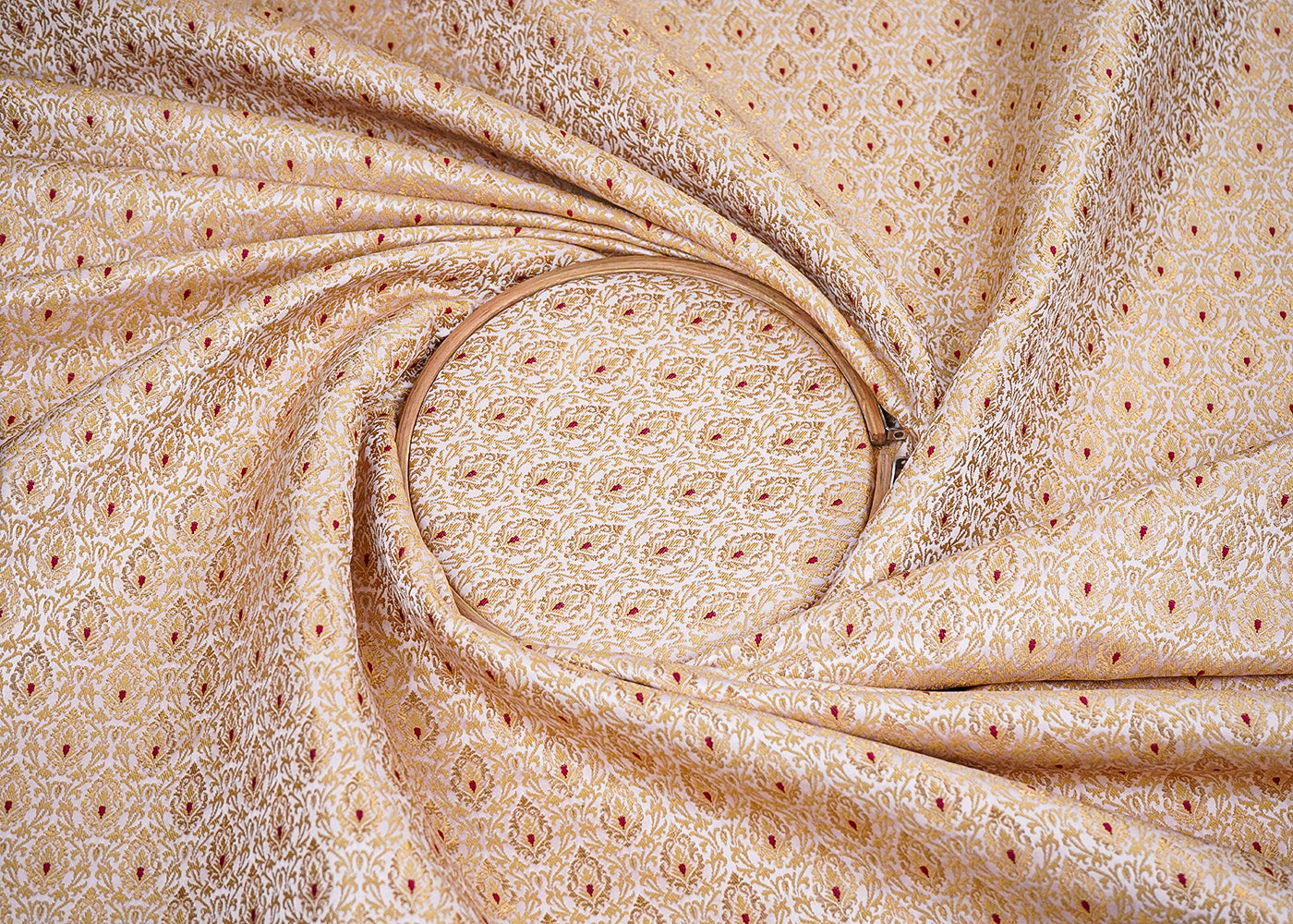 Blush Pink Banarasi Brocade Fabric with Allover Golden Zari Handloom 19860