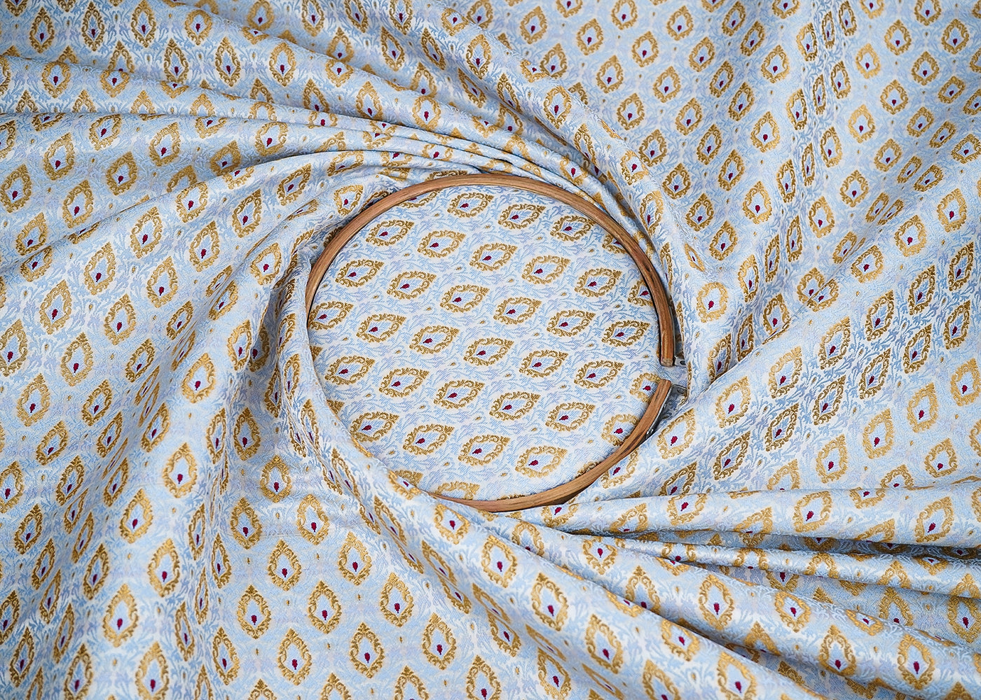 Ice Blue Banarasi Brocade Fabric with Allover Golden Zari Handloom 19861