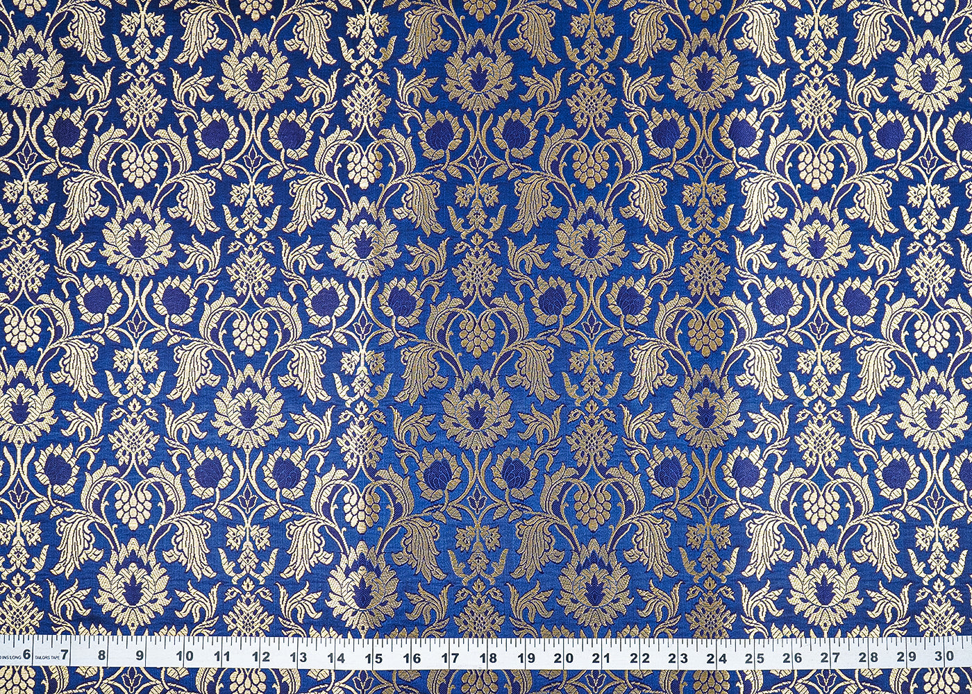 Navy Blue Banarasi Brocade Fabric With All Over Golden Zari Handloom 19866