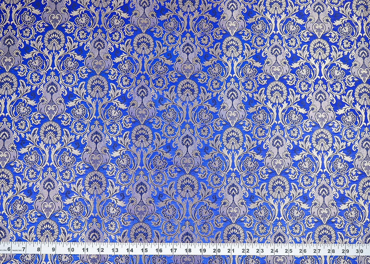 Royal Blue Banarasi Brocade Fabric With All Over Golden Zari Handloom 19871