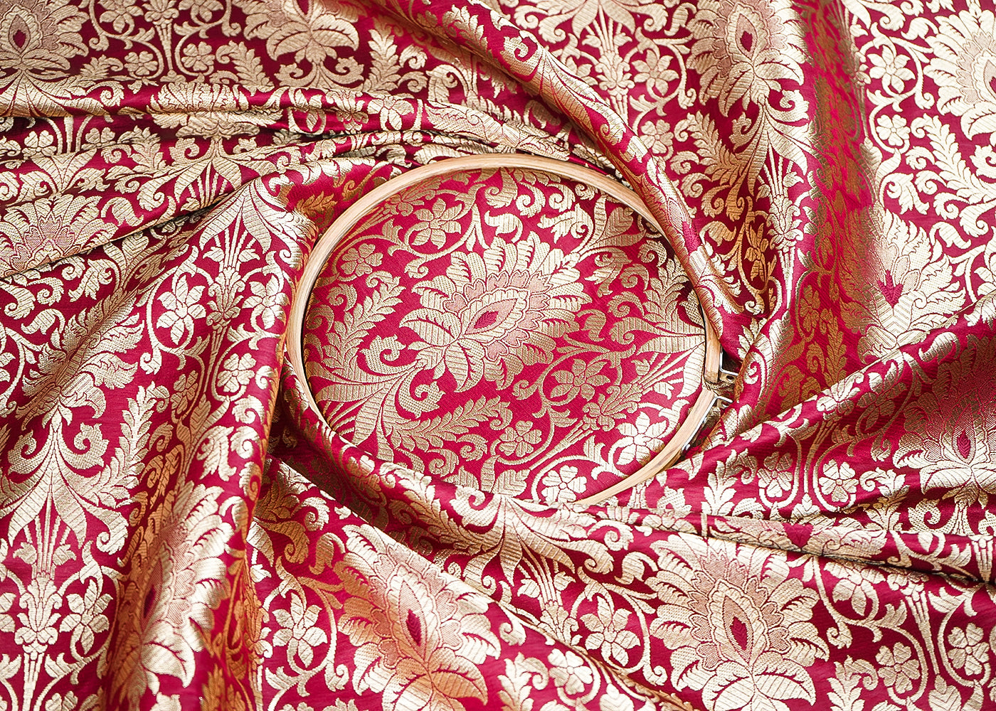 Maroon Banarasi Brocade Fabric with Allover Golden Zari Handloom 19875