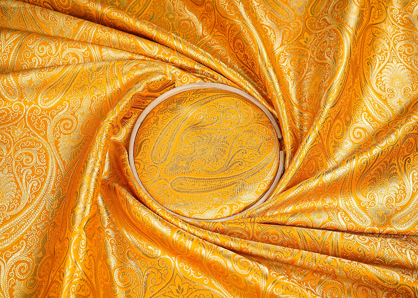 Mustard Banarasi Brocade Fabric with Allover Golden Zari Handloom 19886