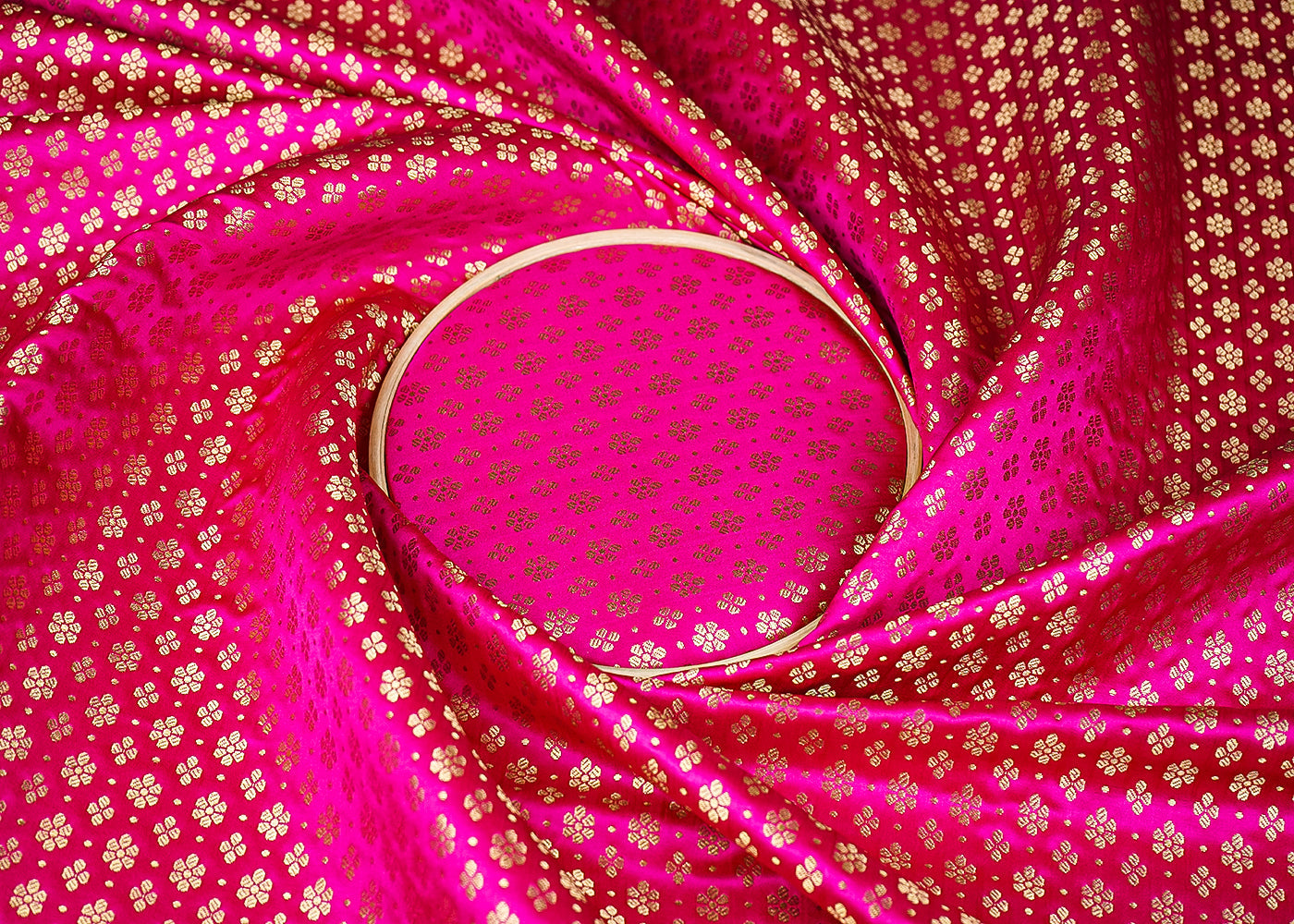 Rani Pink Banarasi Brocade Fabric with Allover Golden Zari Handloom 19887