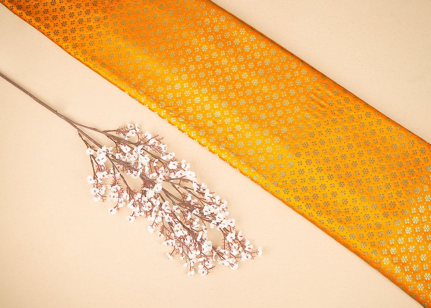 Mustard Banarasi Brocade Fabric with Allover Golden Zari Handloom 19888