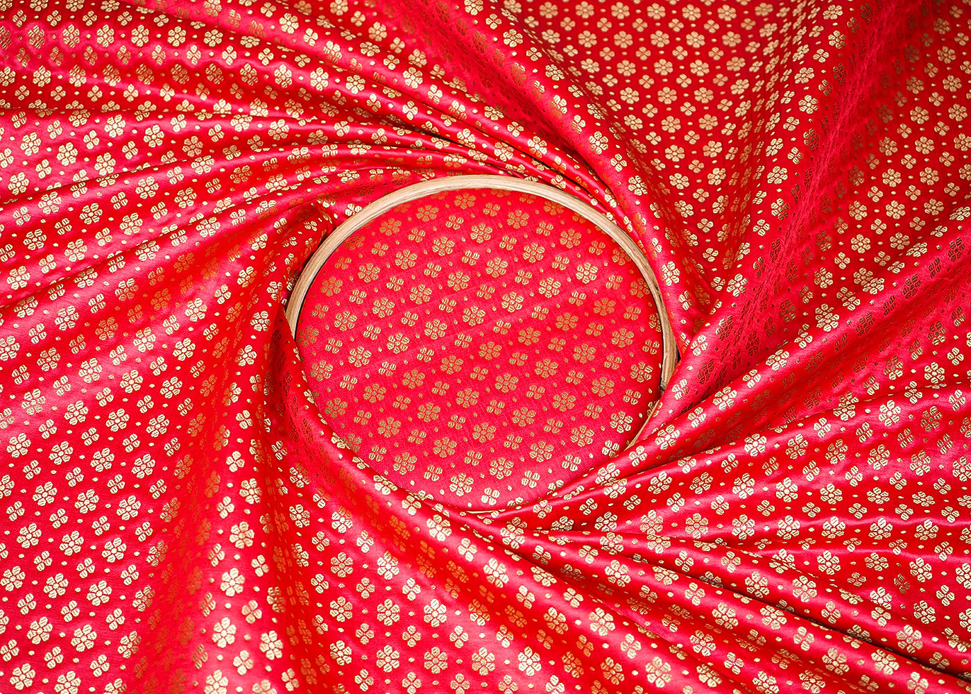 Red Banarasi Brocade Fabric with Allover Golden Zari Handloom 19889