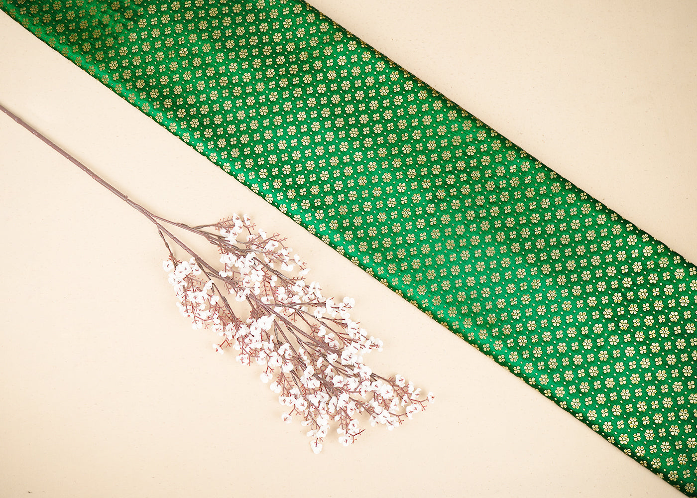 Bottle Green Banarasi Brocade Fabric with Allover Golden Zari Handloom 19890