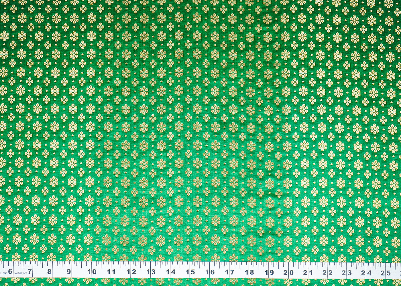 Bottle Green Banarasi Brocade Fabric with Allover Golden Zari Handloom 19890