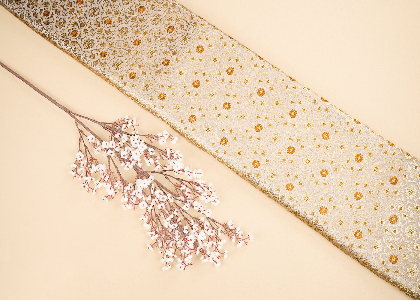 Light Gold Banarasi Brocade Fabric with Allover Golden Zari Handloom 19907