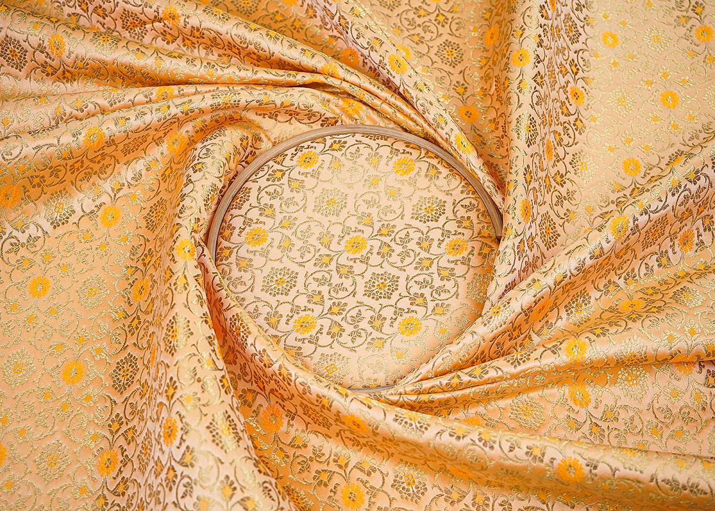 Cream Banarasi Brocade Fabric with Allover Golden Zari Handloom 19911