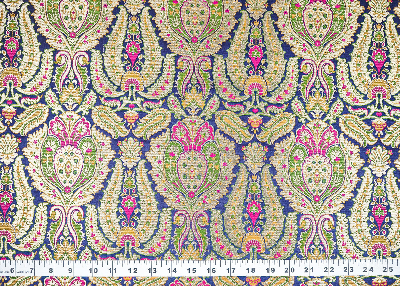 Navy Blue Pure Banarasi Brocade Fabric with Allover Golden Zari Handloom 19918