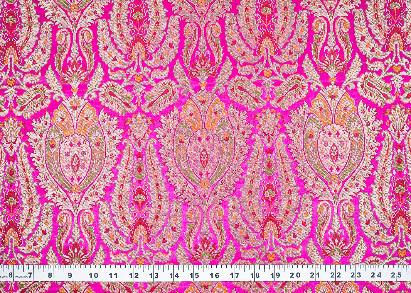 Rani Pink Pure Banarasi Brocade Fabric with Allover Golden Zari Handloom 19922