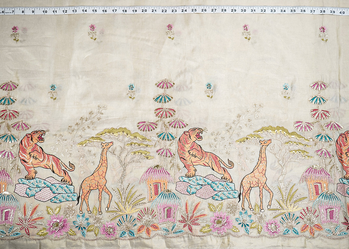 Golden Tissue Fabric With All Over Zari, Sequins And Thread Work With One Side Border 19934