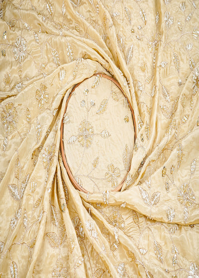 Cream Crepe Fabric With All Over Sequins, Bead And Zari 19951