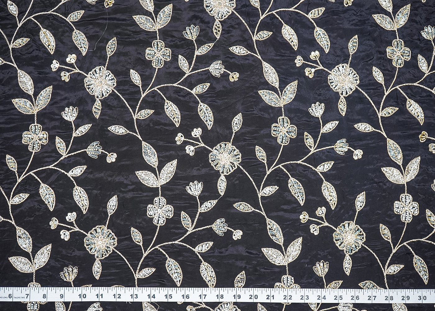 Black Crepe Fabric With All Over Sequins, Bead And Zari 19952