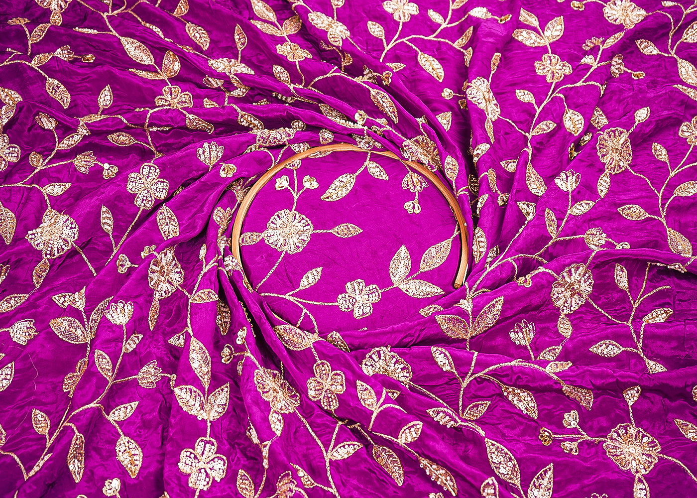 Purple Crepe Fabric With All Over Sequins, Bead And Zari 19953