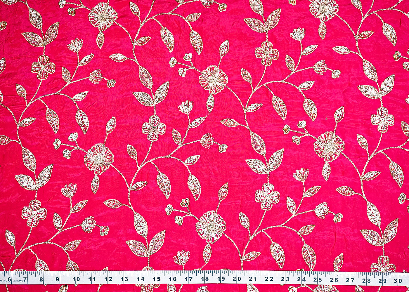 Rani Pink Crepe Fabric With All Over Sequins, Bead And Zari 19954