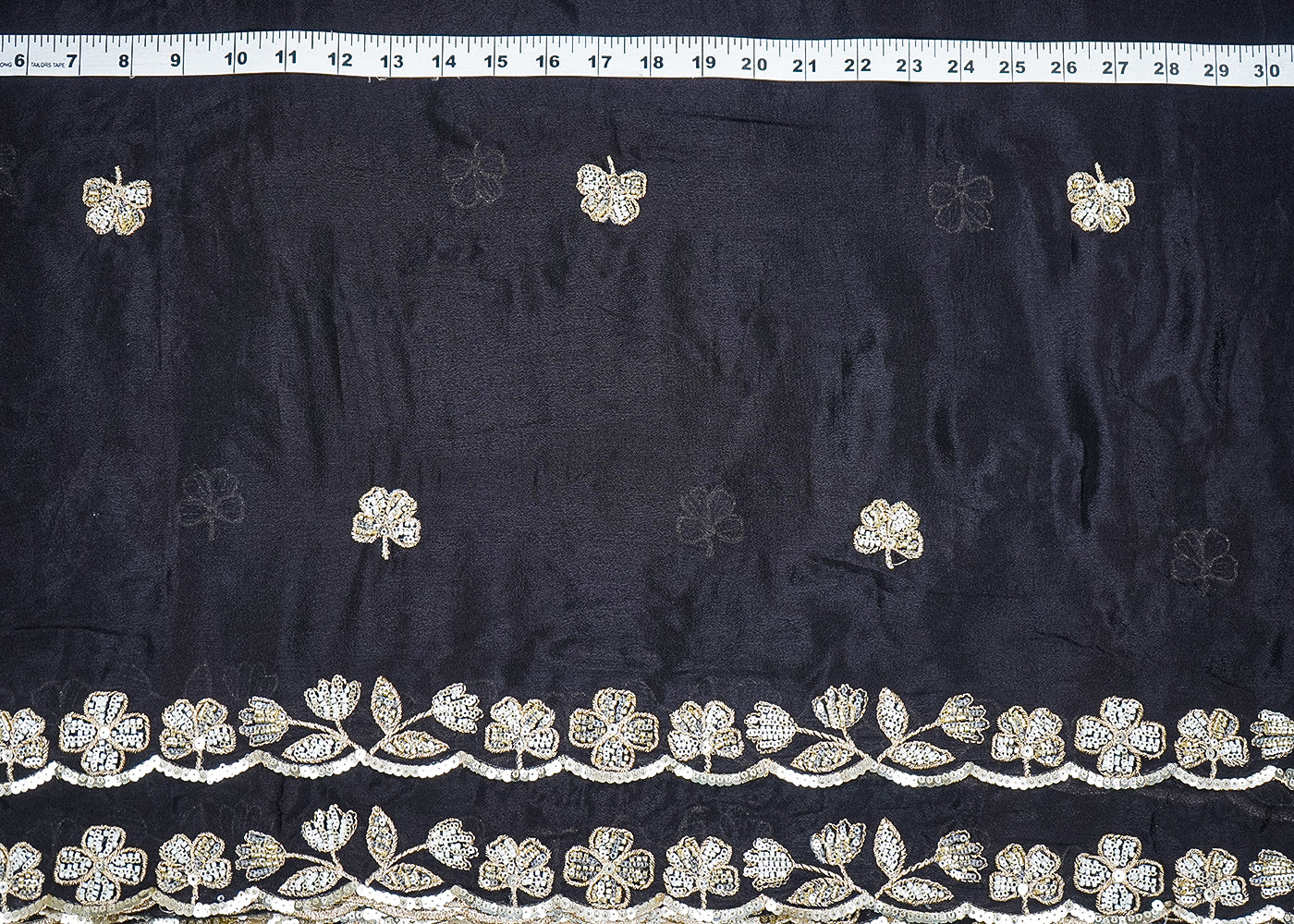 Black Chinon Chiffon Dupatta Fabric With All Over Sequins, Bead And Zari With Two Side Border 19957