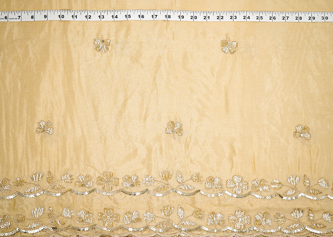 Cream Chinon Chiffon Dupatta Fabric With All Over Sequins, Bead And Zari With Two Side Border 19958