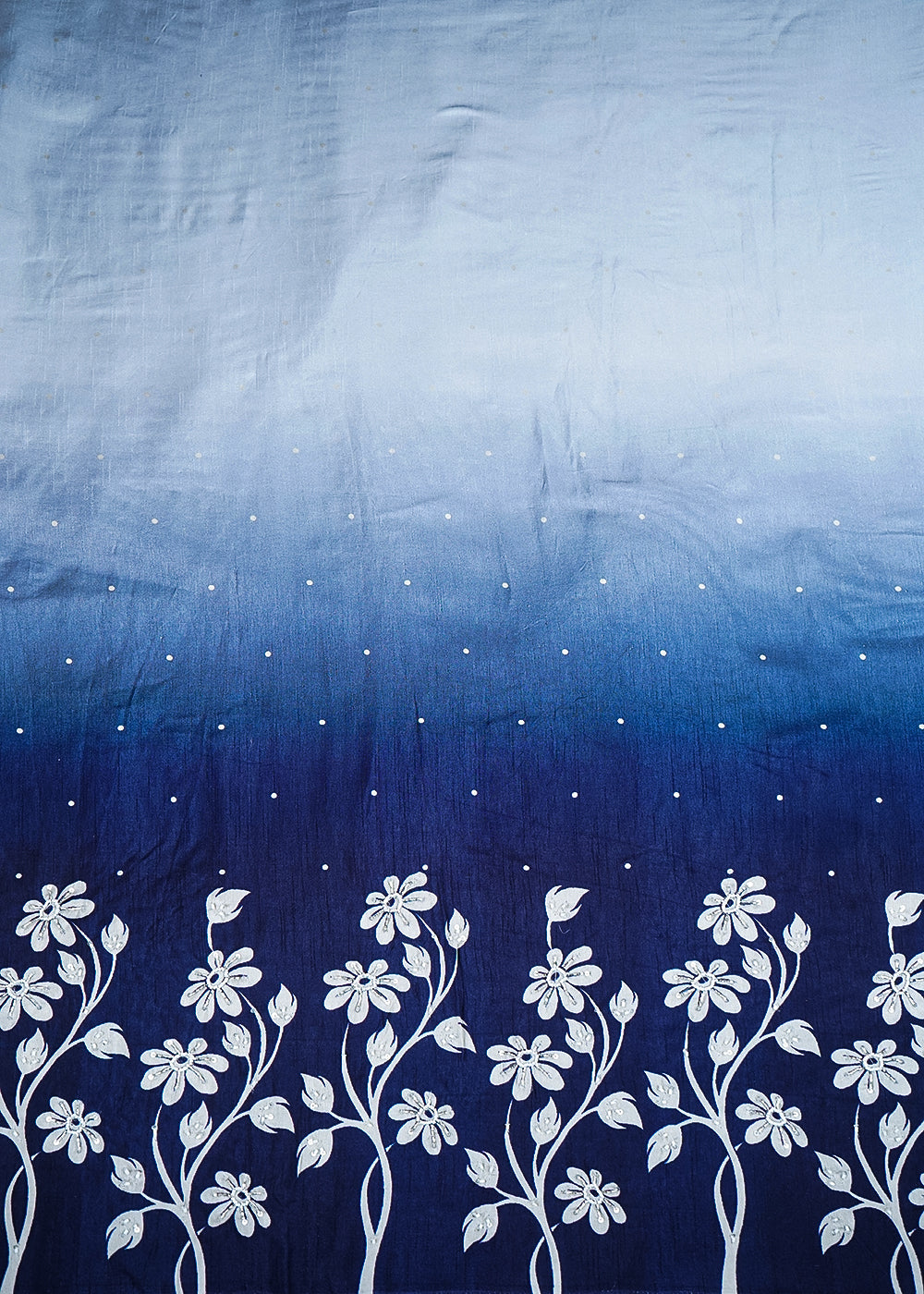 Navy Blue Dola Silk Fabric With All Over Ombre Shade And Floral Print With Bead And Sequins Work 19964