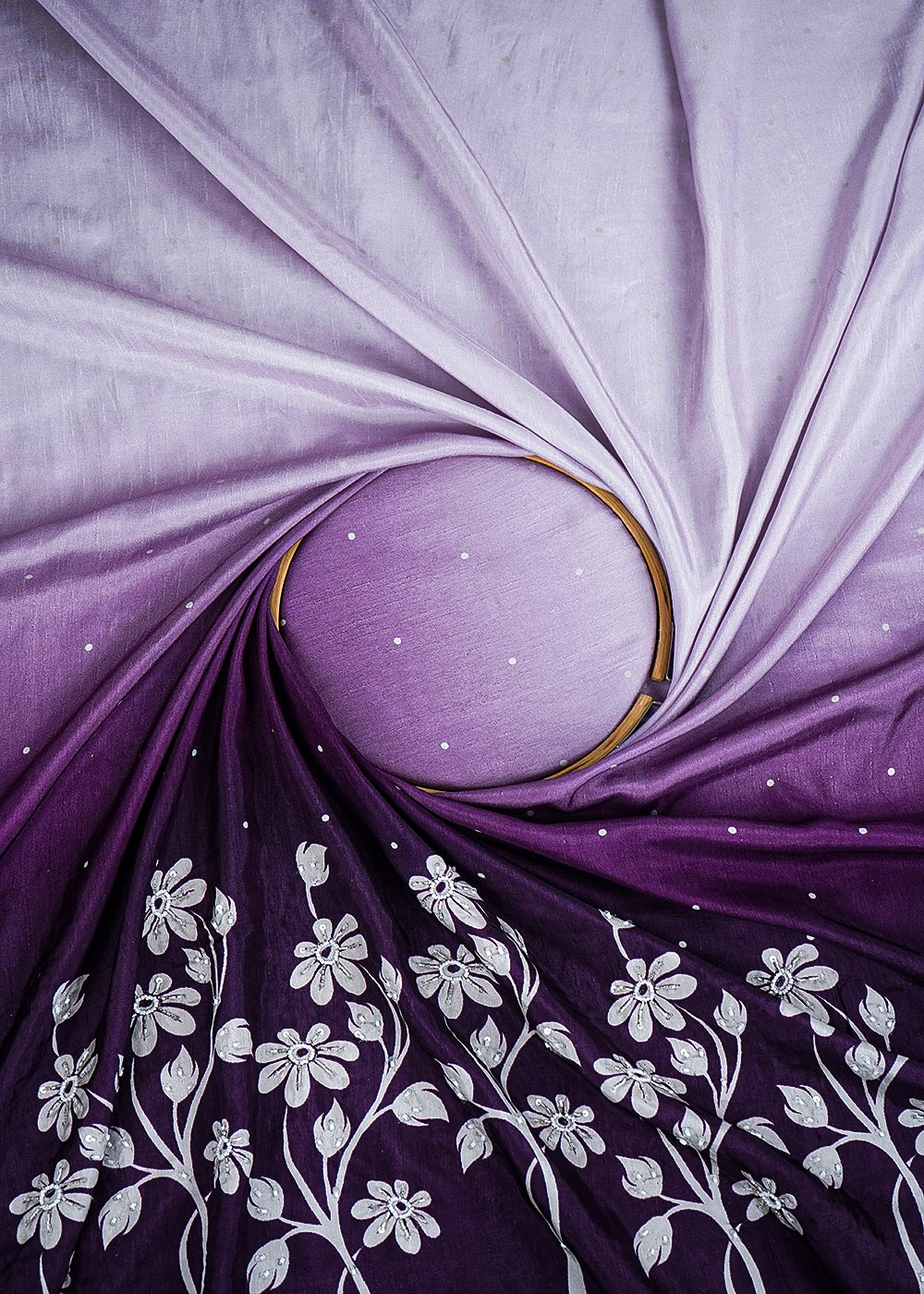 Dark Purple Dola Silk Fabric With All Over Ombre Shade And Floral Print With Bead And Sequins Work 19965